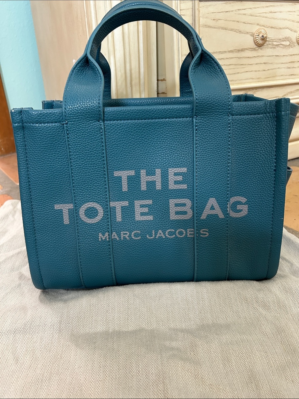 Marc Jacobs Teal Pebbled Leather Logo Tote